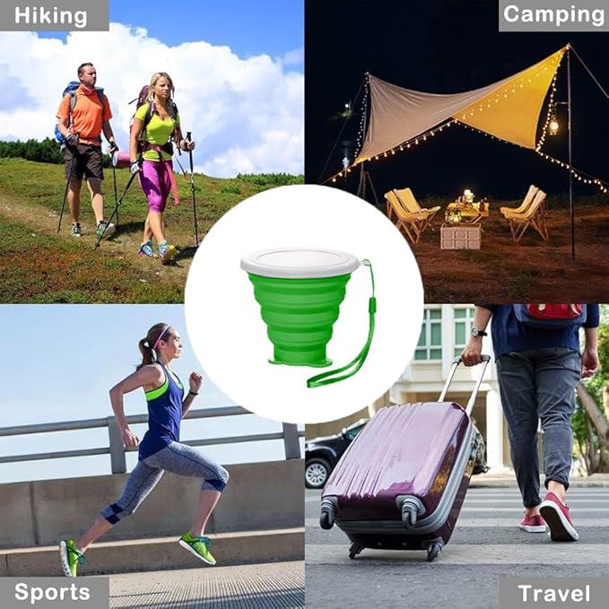 Silicone Collapsible Cup,Collapsible Cups for Camping,Folding Cup with Lids,Collapsible Coffee Cup,Reusable Drinking Mugs Cup(Green)