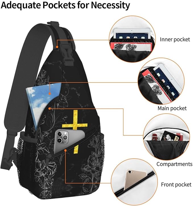 Jesus Christian Cross Sling Bag For Women Men Fashion Backpack Crossbody Jesus Cross Shoulder Bag Sling Backpack Chest Bag Travel Hiking Casual Sport Daypack