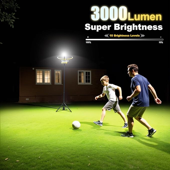 SYLSTAR 360° Rechargeable Work Light with Remote &Telescopic Stand (8.4Ft), 3000LM Ultra Bright, 8000mAh Battery, 3CCT Dimmable, Portable Camping Light for Jobsite Workshop Sports Emergencies(Black)