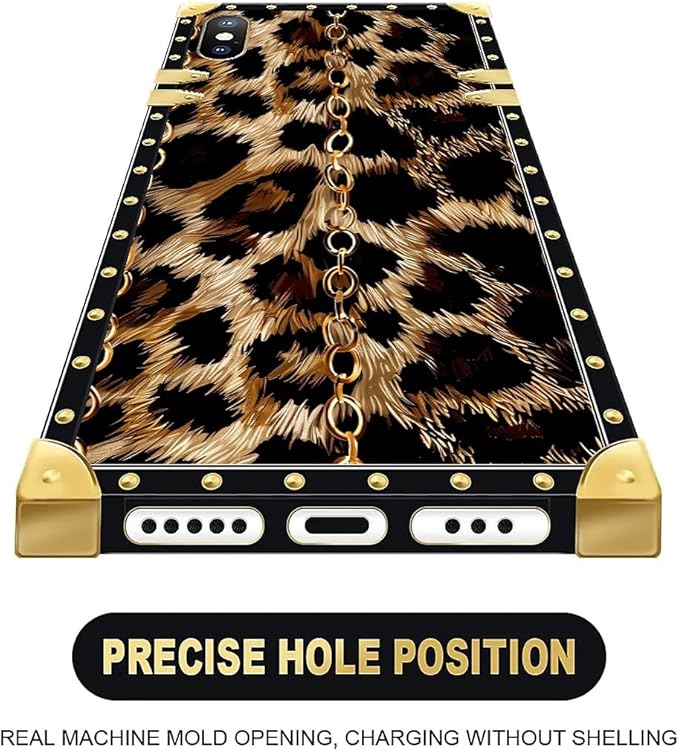 Compatible with iPhone Xs Max Case, Seamless Gold Chain Leopard Luxury Golden Decoration for Girl Women Soft TPU Shockproof Protective Hard PC Back for iPhone Xs Max