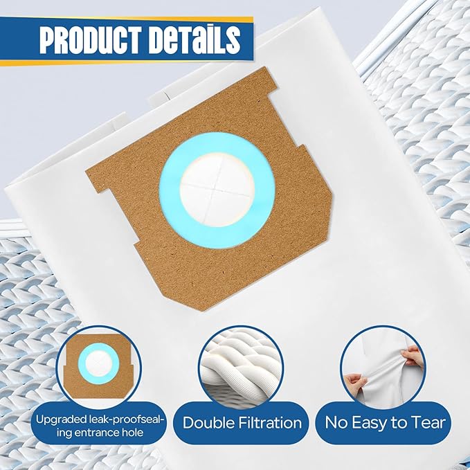 6-Pack 15-22 Gallon Bags replace for Shopvac, Type G 90663 9066300; Type J 90673 9067300 and VF2008.Disposable Wet Dry Vacuum Collection Bags, white