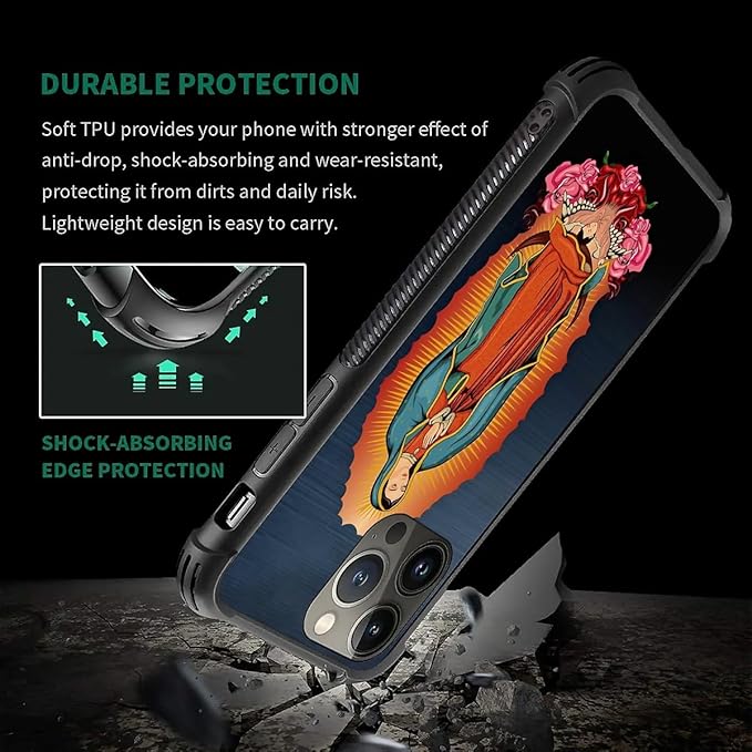 for iPhone 14 Pro Max Case, Red Virgen Guadalupe Pattern Graphic Design Girl Boy Soft Silicone Hard Acrylic Shock Protection for iPhone 14 Pro Max
