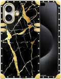 for iPhone 17 Case Luxury Golden Decoration for Girl Women Soft TPU Shockproof Protective Hard PC Back for iPhone 17 Crazy Pattern Black Gold Marble Nature