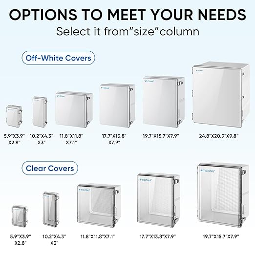 TICONN Outdoor Electrical Box Waterproof, Junction Box IP67 ABS Plastic Enclosure with Hinged Cover with Mounting Plate, Wall Brackets, Cable Glands (Off-White, 24.8"x20.9"x9.8")