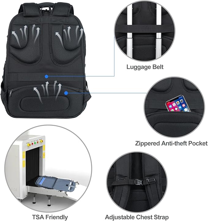 KROSER Friendly Travel Laptop Backpack 18.4 inch XXXL Gaming Backpack Water-Repellent College Daypack Business Backpack with RFID Pockets & USB Port for Men/Women-Black/Grey