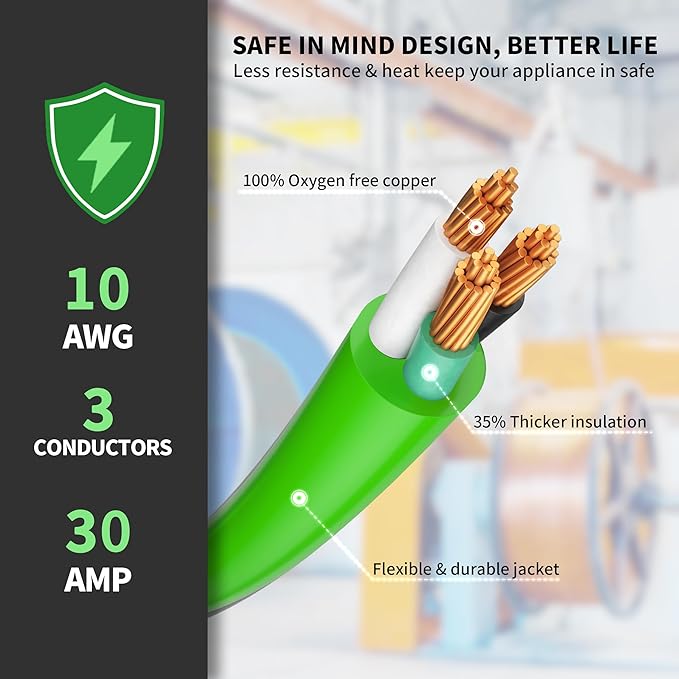 POWGRN 30 Amp RV Extension Cord 25 FT Outdoor with Grip Handle, Flexible Heavy Duty 10/3 Gauge STW 3 Prong RV Power Cord with Cable Organizer, NEMA TT-30P to TT-30R, Green, ETL Listed