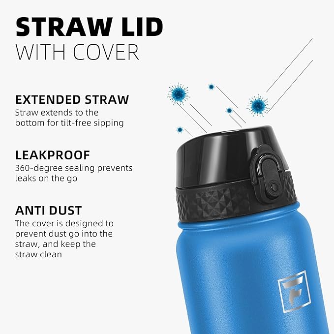 Fanhaw 32 oz Insulated Stainless Steel Water Bottle with Straw Lid, Leakproof Sports Bottle for Men, Women & Teens (Sky Blue)