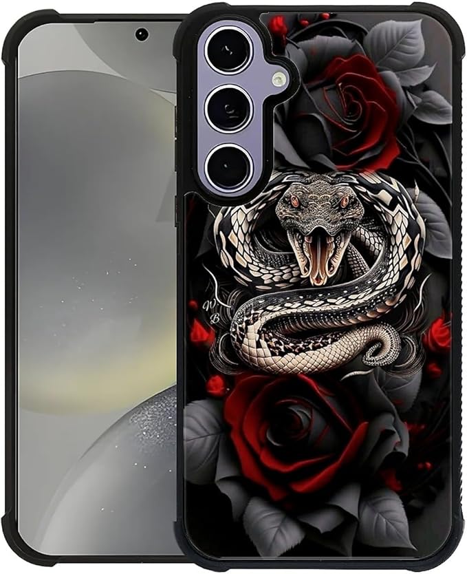 for Samsung Galaxy S24 S25 Case, Entwined Rose Snake Pattern Graphic Design Girl Boy Soft Silicone Hard Acrylic Shock Protection for Samsung Galaxy S24 S25