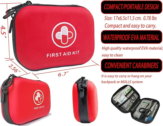 First Aid Kit 150 Piece Waterproof Hard Shell Emergency Medical Kit for Home, Camping, Hiking, Sports, Office, Adventure Portable IFAK Kits (Red)
