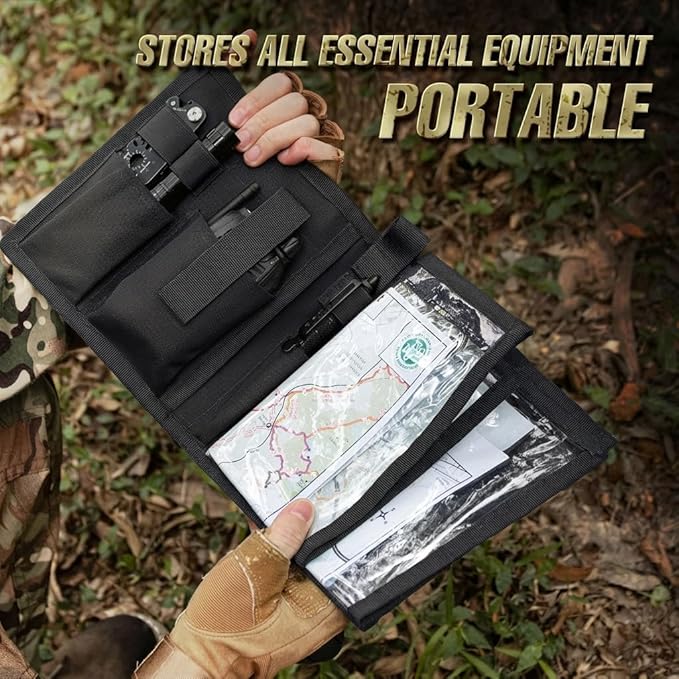 KOSIBATE Map Case, Military Map Protector, Water-Resistant Map Pouch Holder for Outdoors or Hiking