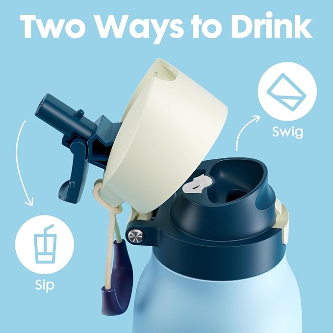 Meoky 24 oz Travel Water Bottle Insulated: Leak Proof Locking Lid, 2-in-1 Straw and Spout, 24 Hours Cold, Top Handle, Fits in Car Cup Holder, Stainless Steel Slim Water Bottle for Hiking, Cove