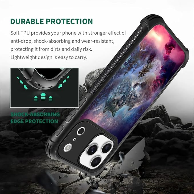 for iPhone 17 Pro Max Case,for MagSafe Graphic Design for Girl Boy Soft Silicone Hard Acrylic Shock Protection Designed for iPhone 17 Pro Max Star Two Wolfs Howling Pattern