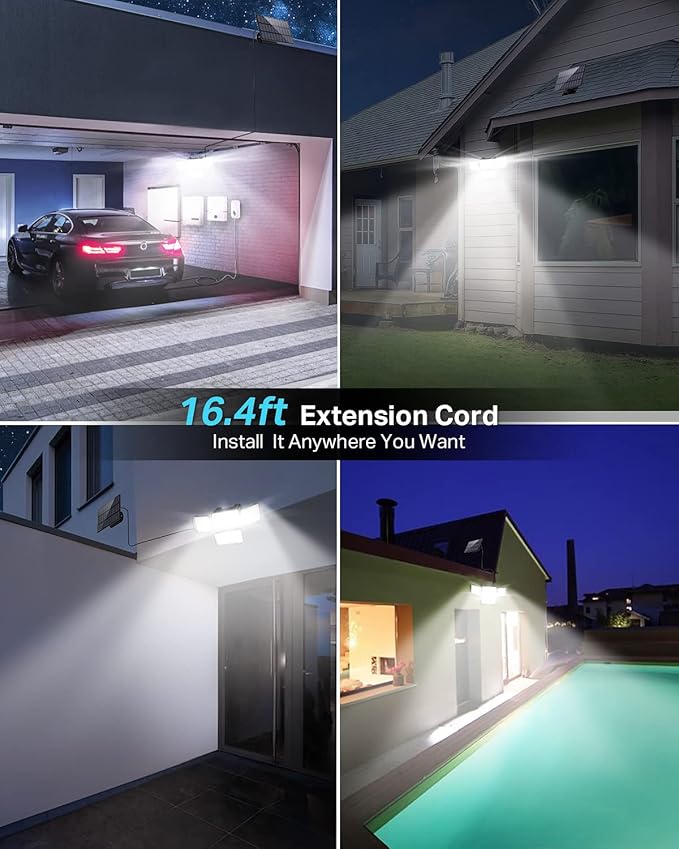 CLAONER Solar Outdoor Lights Motion Sensor 3500LM 288 LED Solar Security Lights with Remote Control IP67 Waterproof 4 Heads Flood Lights with 16.4ft Cable 4 Modes Wall Lights(6 Pack)