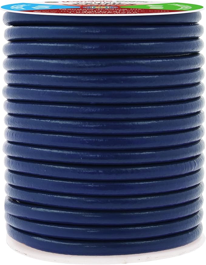 Mandala Crafts Round Genuine Navy Blue Leather Cord for Jewelry Making – 4mm Cowhide Leather Rope String Lace for Kumihimo – 11 Yards Cowhide Craft Cording Spool