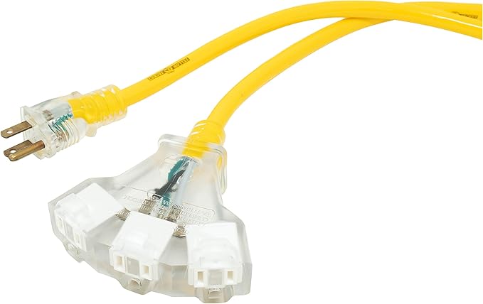 Southwire Outdoor Extension Cord - Power Light Indicator Cable for Heavy Duty Tools - SJTW - 12 Gauge - Water Resistant - High Visibility - Yellow - 50 Foot