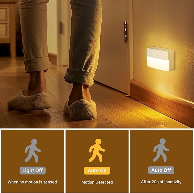 16 Pack Rechargeable Motion Sensor Stair Lights for Indoor, Wireless Battery Operated Night Light, Magnetic Led Stick On Portable Lamp for Step Hallway Closet Under Cabinet Bedroom Kitchen Bathroom