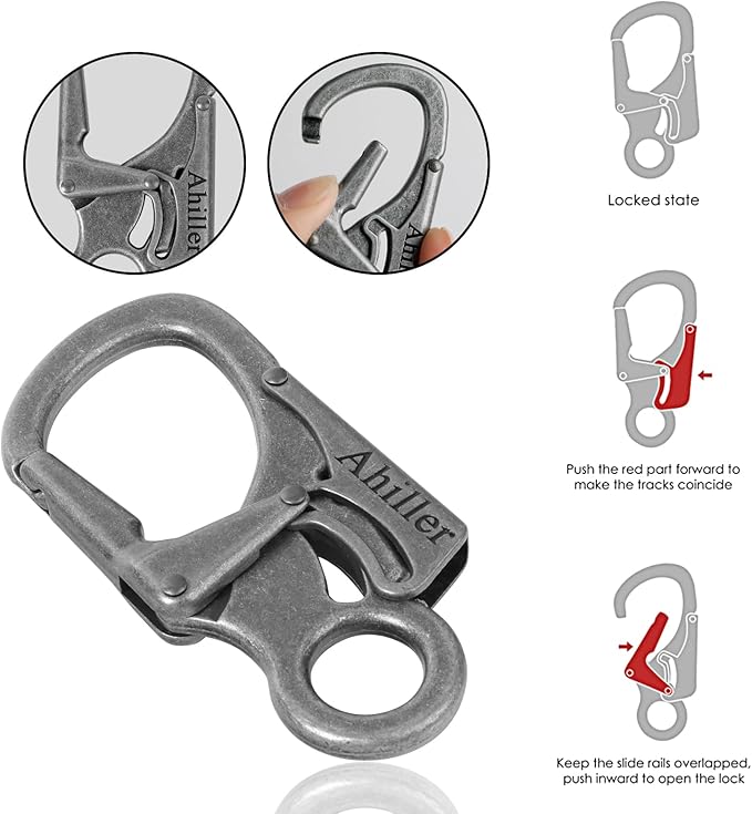 Ahiller Carabiner Clip, Double Anti-Misopening Locking Design, 3" Zinc Alloy Heavy Keychain for Outdoor Camping Hiking, Key Ring Clip