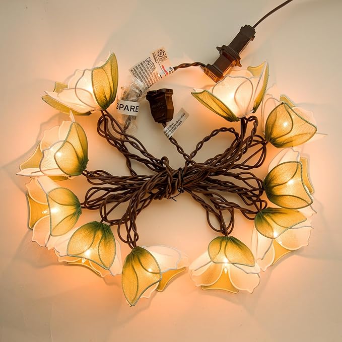 TWINKVILLA Decorative String Lights Plug in with 10 Bulbs, Flower Garland Fairy Lights Connectable Weatherproof Outdoor Indoor for Wedding Pergola Bedroom Porch Floral Home Decor (Green White)