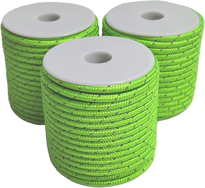 Dyneema Reflective Rope -2mm 400kg Fracture Strain - Suitable for Tents, Kite Surfing, and Other 65 feet (Green, 4mm)
