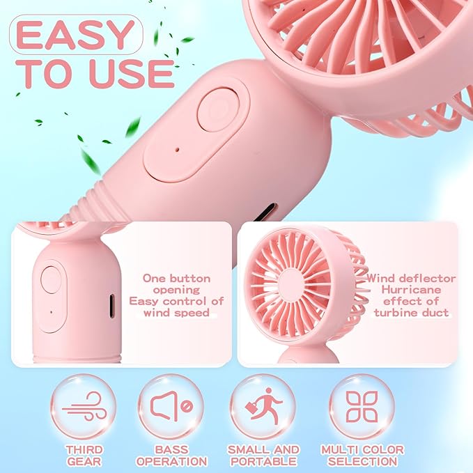 Rossesay 6 Pcs Mini Portable Fan Bulk Cute Handheld Lightweight Small Little Personal Hand Eyelash Fan 3 Speeds USB Rechargeable for Women Men Indoor Outdoor Makeup Travel (Whit,Pink)