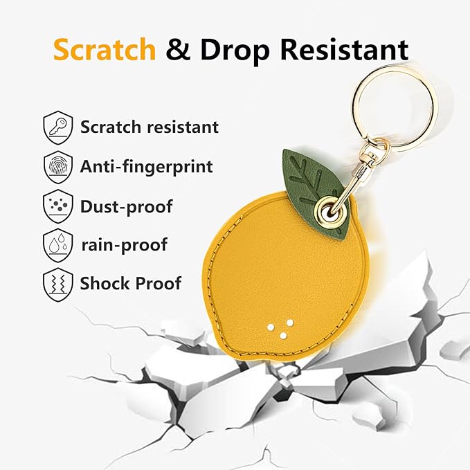 Universal Smart Tag Holder Fit for Tile Mate, AirTag, Galaxy SmartTag, eufy SmartTrack Link, Key Fob, Leather Cute Air Tracker Case with Key Rings, (Lemon)