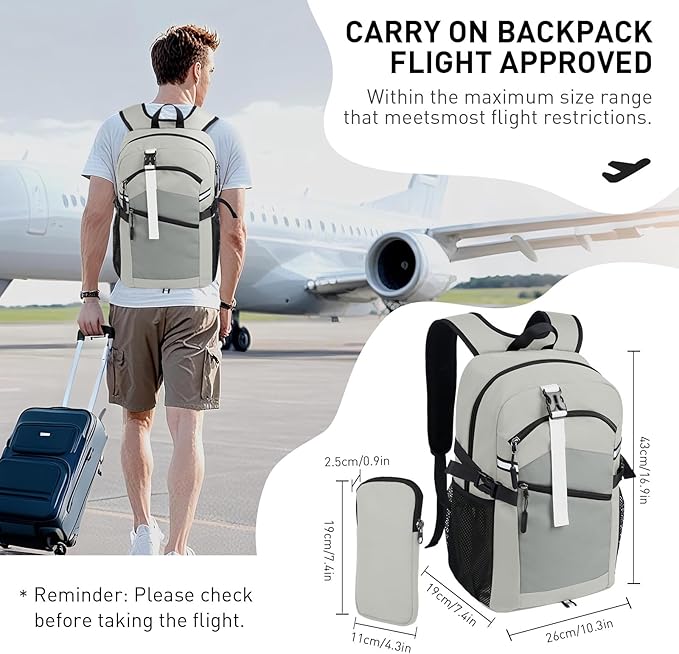 Small Hiking Backpack,20L Lightweight Travel Daypack,Ideal for Hiking,Traveling and Outdoor Adventure,Grey