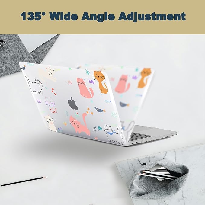 Case Cover for New MacBook Air 15 inch M4 M3 M2 2025 2024 2023 Release (Model A3114 A3241) with Retina Dispaly&Touch ID,Thin Hard Laptop Case & Keyboard Cover,Cat & Star