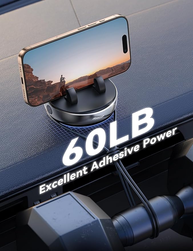 JOYROOM Car Phone Holder, [Adjustable Spring Design] Dashboard Cell Phone Holder Compatible with Popsocket, 360°Rotatable & Vertical 30°Adjustable Mount for Car, Silver