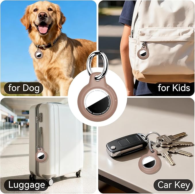 for Apple AirTag 2nd & 1st Gen, Waterproof Case for AirTag Holder Keychain,GPS Tracker Cover for Dog,Car Key,Luggage-D2-Light Brown