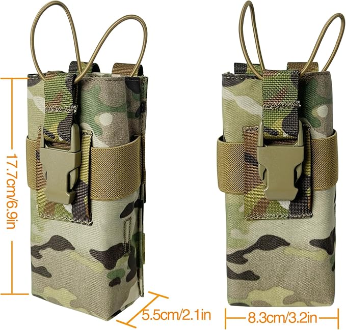 Radio Holster Walkie Talkie Pouch - 500D Nylon Molle System 3mm Bungee Storage Bag for Utility Tactical Belt Accessory Fits Standard Handset