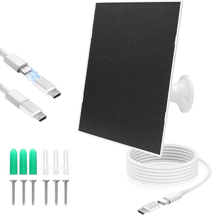 4W Solar Panel for Security Camera,Type C&Micro Solar Panel Charger for Rechargeable Battery Powered Outdoor Camera,Adjustable Mount 9.8ft Cable