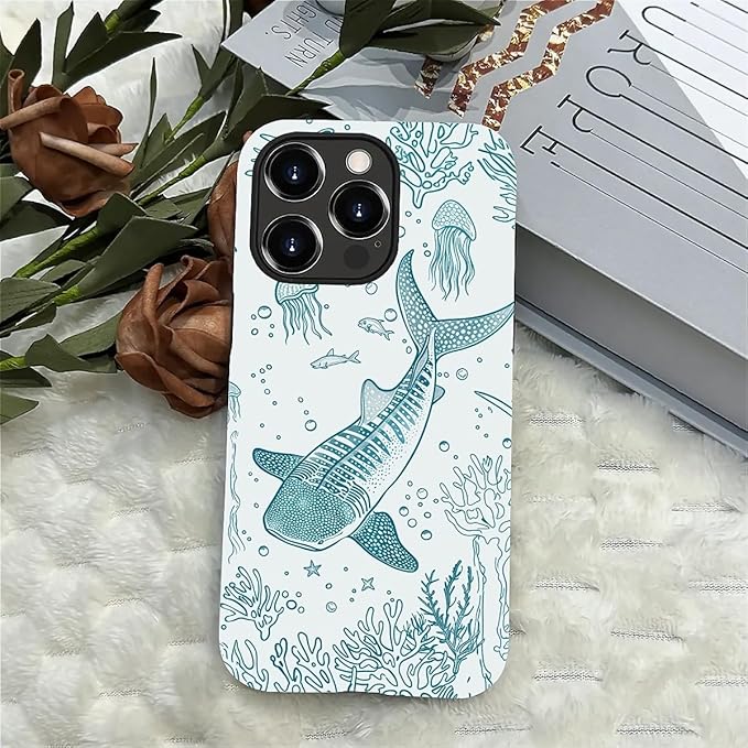 for iPhone 13 Pro Case,HH2 Ocean Whale Shark Hybrid 2 Layer Hard Shell Silicone Protective Pattern Design Case