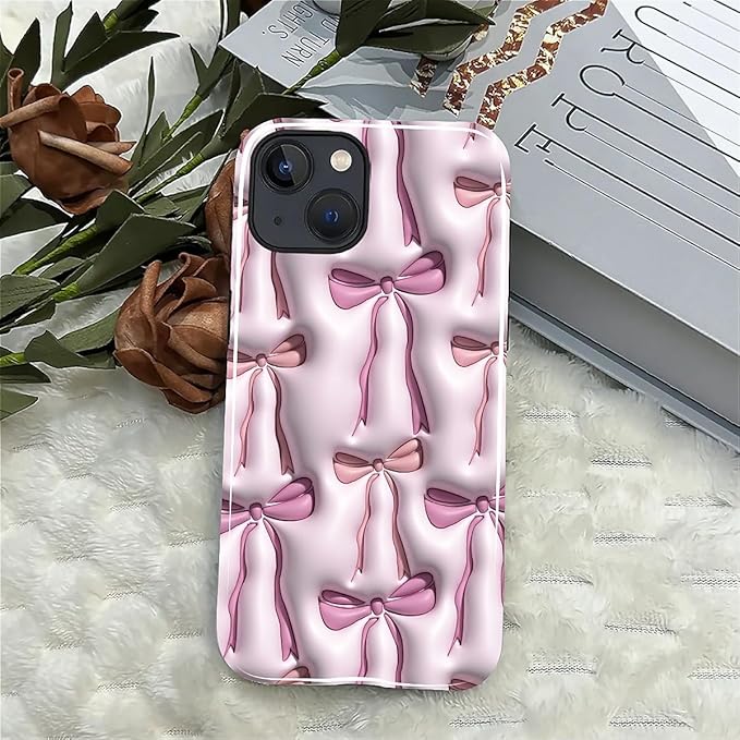for iPhone 15 Plus Case,HL2 Abstract Ribbons Bows Hybrid 2 Layer Hard Shell Silicone Protective Pattern Design Case