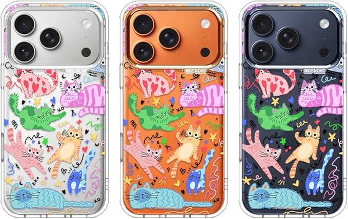 MOSNOVO for iPhone 17 Pro Case, Shockproof Military-Grade Protection 6.6ft Drop Tested, Camera Control, Clear Phone Case for iPhone 17 Pro, Doodle Cats Design