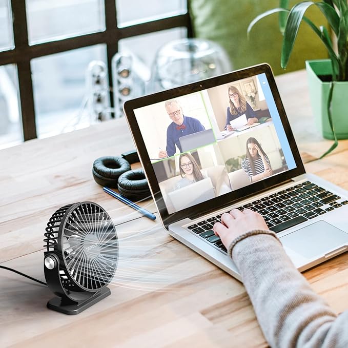 TriPole Desk Fan USB Powered 2 Pack Black Small Portable Fan, 3 Speeds Strong Airflow Mini Fan 360°Rotation Personal Fan 5.1 Inch Table Fan for Home Office Bedroom Desktop Travel, 4.9ft Cable