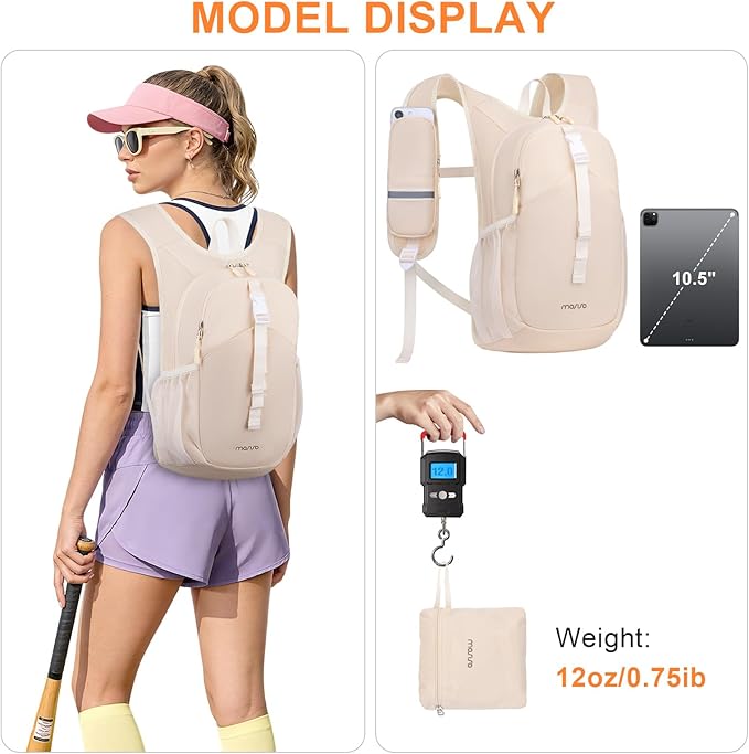 MOSISO 10L Small Hiking Backpack for Women Men, Foldable Casual Daypack Lightweight Packable Backpack with Front Quick Access Pocket for Travel Camping Outdoor, Beige