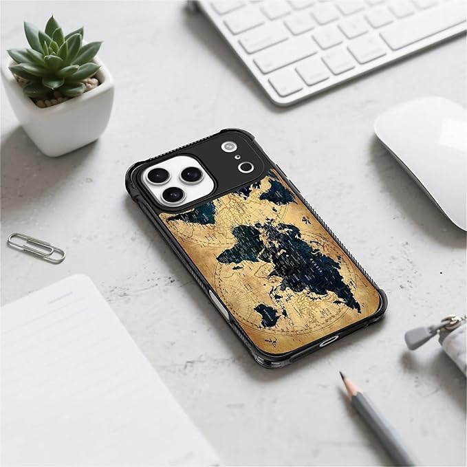 for iPhone 17 Pro Max Case,for MagSafe Graphic Design for Girl Boy Soft Silicone Hard Acrylic Shock Protection Designed for iPhone 17 Pro Max Brown World Map Pattern