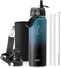 BUZIO Insulated Water Bottle with Straw Lid and Flex Cap, 24 oz Modern Double Vacuum Stainless Steel Water Flask, Cold for 48 Hrs Hot for 24 Hrs Simple Thermo Canteen Mug, Indigo Black