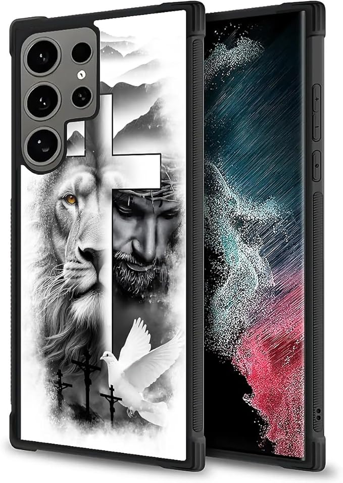 for Samsung Galaxy S24 Ultra Case, Lion Cross Jesus Christ Dove Pattern Graphic Design Girl Boy Soft Silicone Hard Acrylic Shock Protection for Samsung Galaxy S24 Ultra