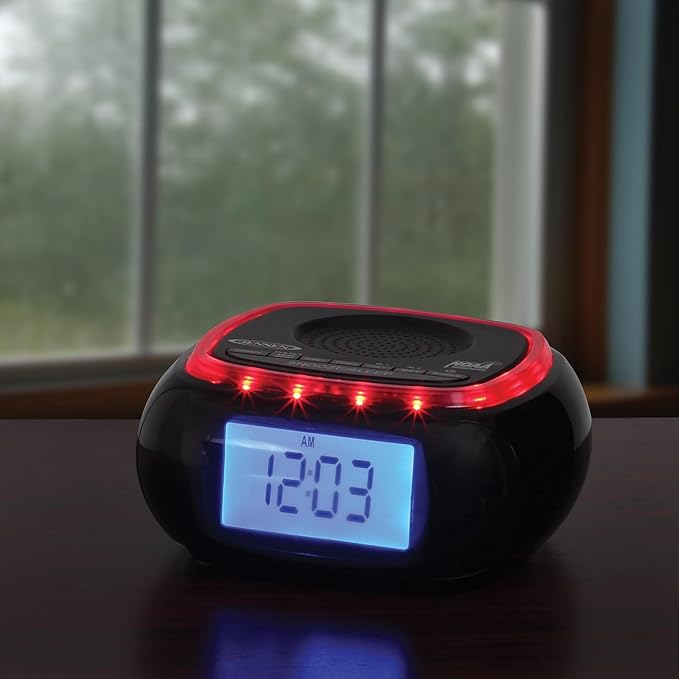 Jensen JEP-725 Digital AM/FM Weather Band Alarm Clock Radio with NOAA Weather Alert and Top Mounted Red LED Alert Indicator Ring