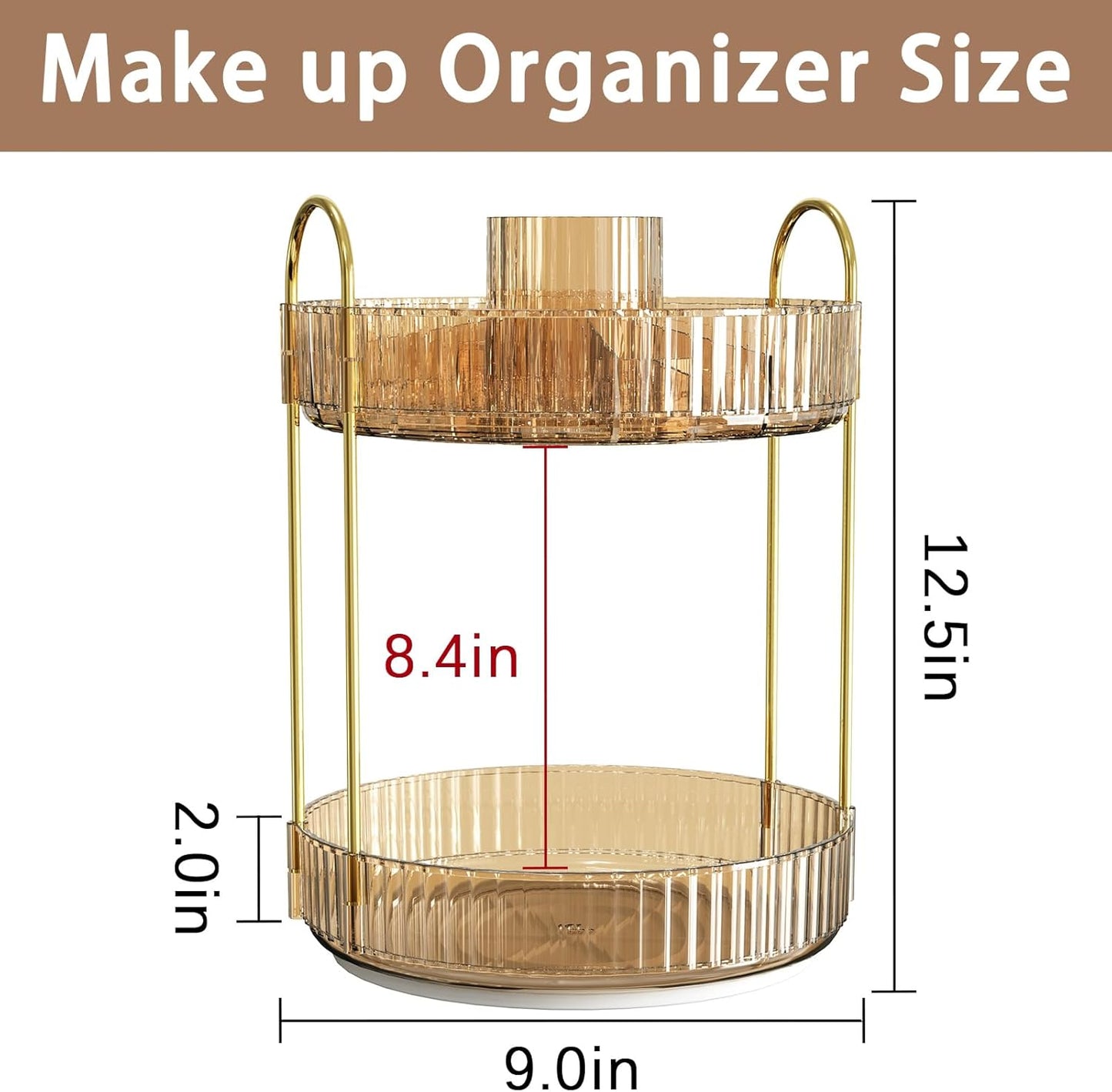 Rotating Makeup Organizer for Vanity, High-Capacity Skincare Clear Make Up Storage Perfume Organizers Cosmetic Dresser Organizer Countertop 360 Spinning (Gold, New-2 Tier)