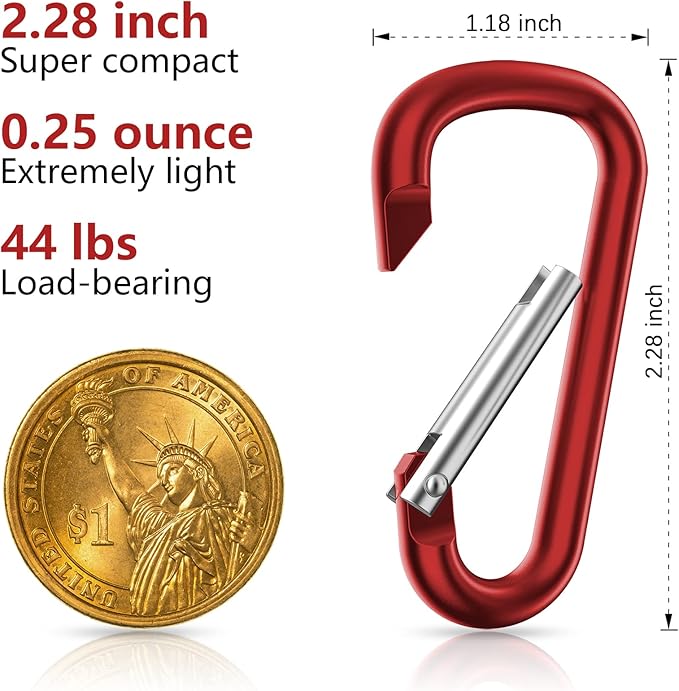 sprookber 2.28" Small Carabiner Clip Keychain, D Ring Caribeaner Clip, Key Clip Caribeener Multipurpose, Set of 20 Pack