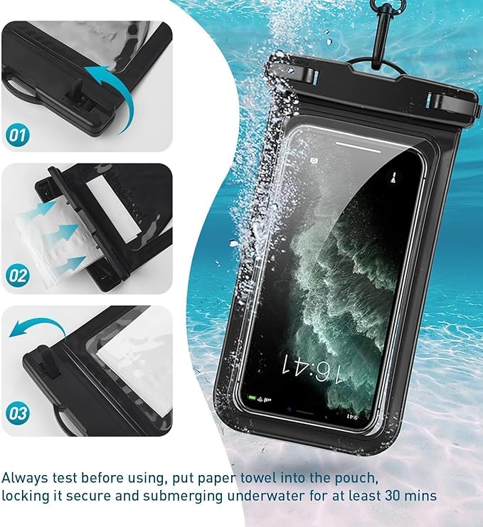 Waterproof Phone Case, with Inside Card Pack, IPX8 Under Water Phone Bag Compatible for iPhone 17/16/15/14/13/12 Pro Max Plus Cellphone Up to 8.3", Travel Essentials, 2 Pack-Black&Blue