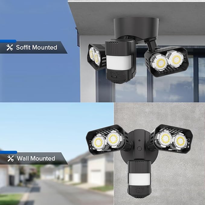 SANSI 28W 3500LM Motion Sensor Outdoor Lights, Outdoor Motion Sensor Light Security Lights Detector with 4 Mode 350W Equiv 5000K, IP65 Waterproof for Soffit, Garage, Yard (Black) Hardwired