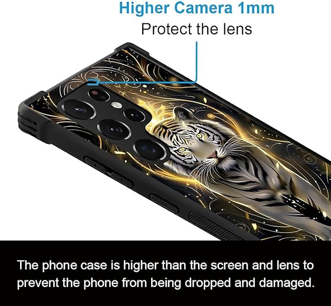 for Samsung Galaxy S22 Ultra Case, White Tiger Golden Mystery Pattern Graphic Design Girl Boy Soft Silicone Hard Acrylic Shock Protection for Samsung Galaxy S22 Ultra
