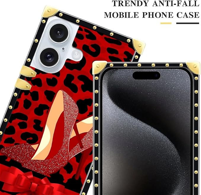 Compatible with iPhone 16 Case, Elegant High Heels Luxury Golden Decoration for Girl Women Soft TPU Shockproof Protective Hard PC Back for iPhone 16