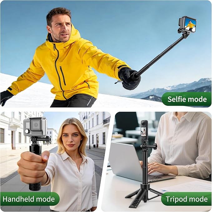 JOILCAN 25.2" Selfie Stick Tripod, Action Camera Vlog Tripod, Portable Handle Grip Stand for GoPro Hero 13/12/11/10, Insta360, DJI Osmo Action 6/5 Pro/4 & Pocket 3