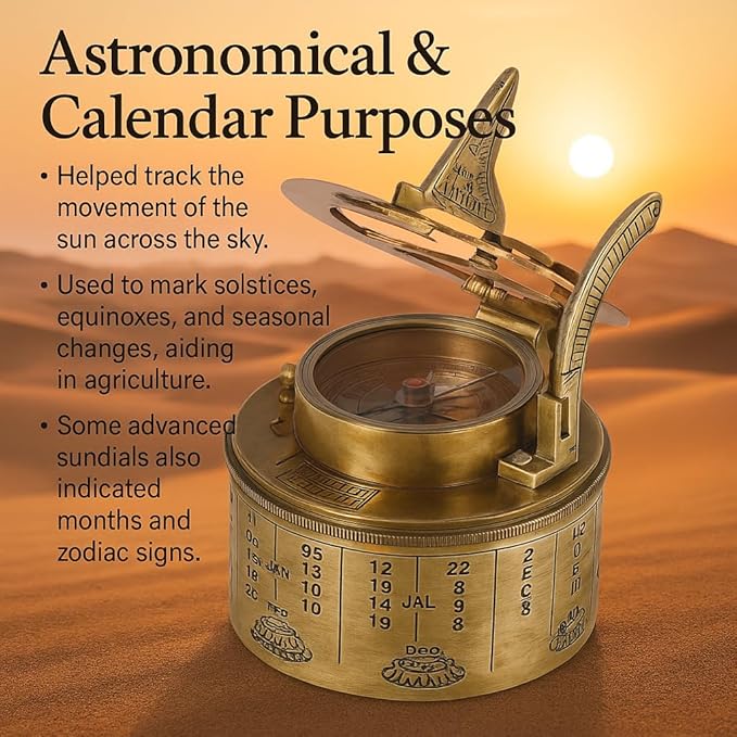 Vintage Brass Sundial Compass with Leather Case | Antique Marine Navigation Instrument & Engraved Calendar | Retro Pocket Compass for Outdoor Adventure, Collectors & Gifts
