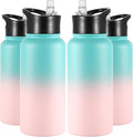 VEGOND 32 oz Insulated Water Bottle Bulk Stainless Steel Metal Water Bottles with Leak Proof Straw Lid & Spout Lid, Wide Mouth Double Walled Vacuum Travel Sports Bottle, 4 Pack