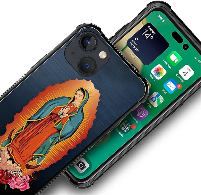 for iPhone 14 Plus Case, Red Virgen Guadalupe Pattern Made of Soft Silicone Hard Acrylic Shock Protection for iPhone 14 Plus